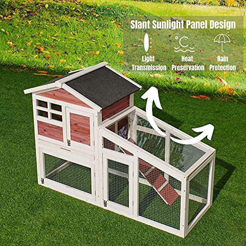 Rabbit Hutch Indoor Outdoor, Wooden Chicken Coop, Bunny Cage With Removable Tray, Ramp, Sunlight Panel (Auburn And White) #TOP1