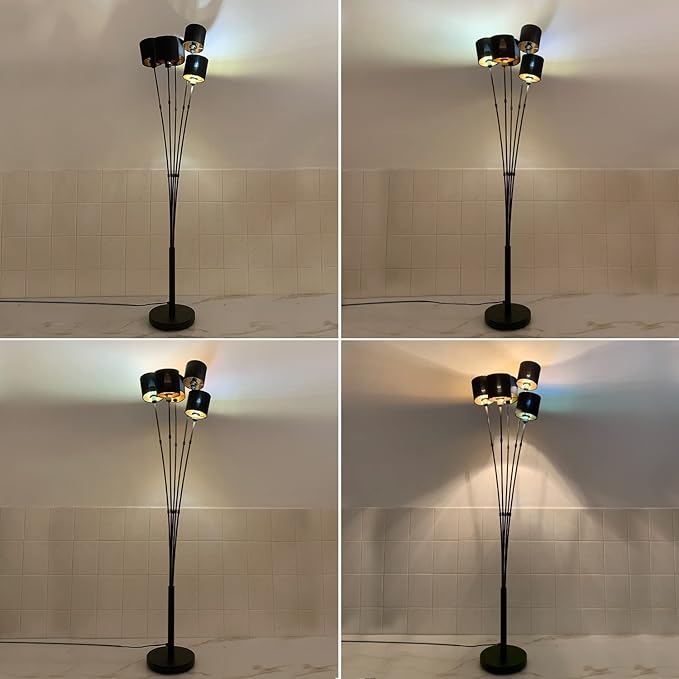 Osasy Osasy Vloerlamp met 5 lampen, voor woonkamer, chique vloerlampen van metaal en textiel, zwart en goud, modern retro design, 5 x E14 (elk max. 40 w), geschikt voor LED of halogeen (lampen niet photo 3