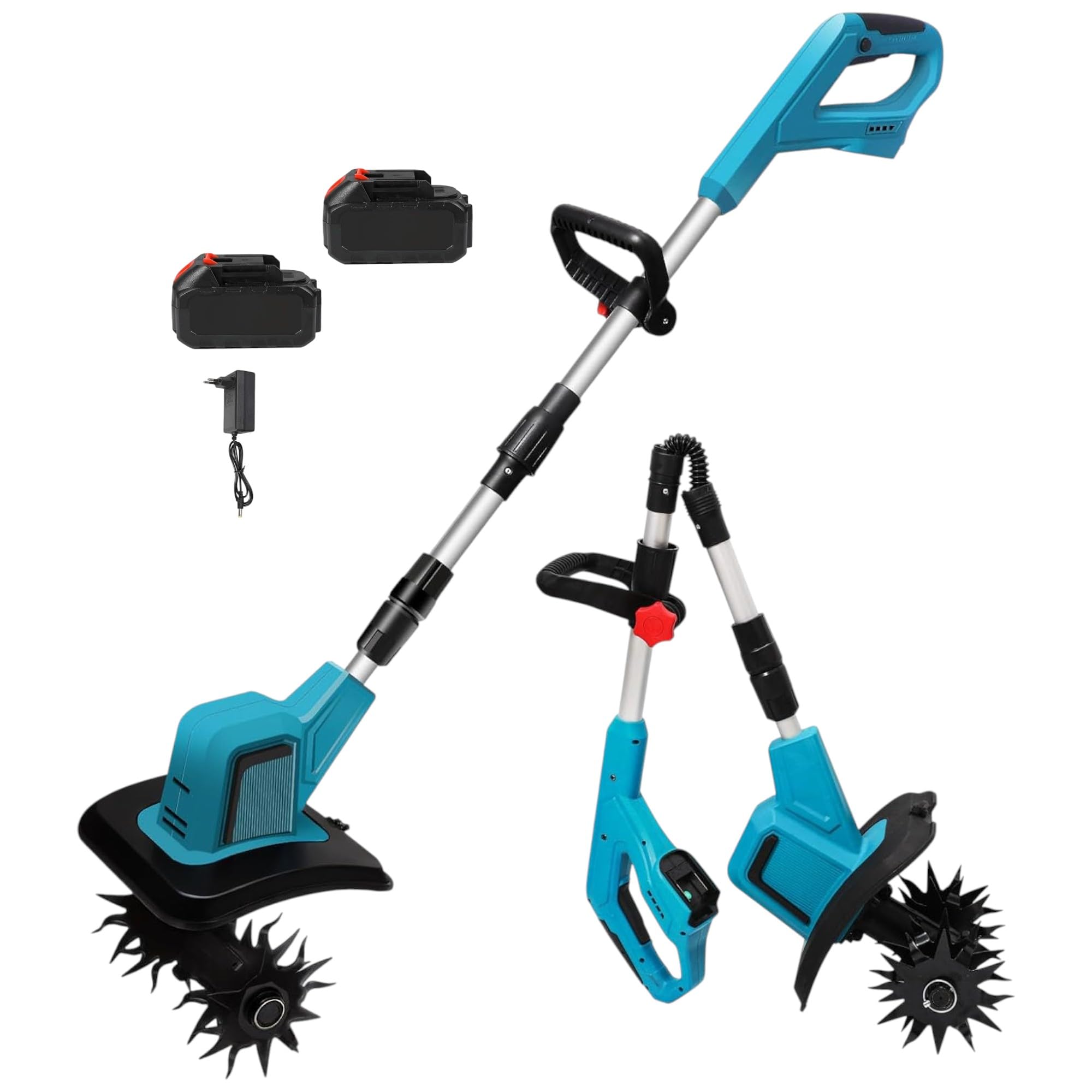 Elettrozappa A Batteria 21V 270 RPM – Motozappa Con 4 Denti In Acciaio, Profondità 18 Cm, Larghezza 22 Cm Per Orto E Aiuole