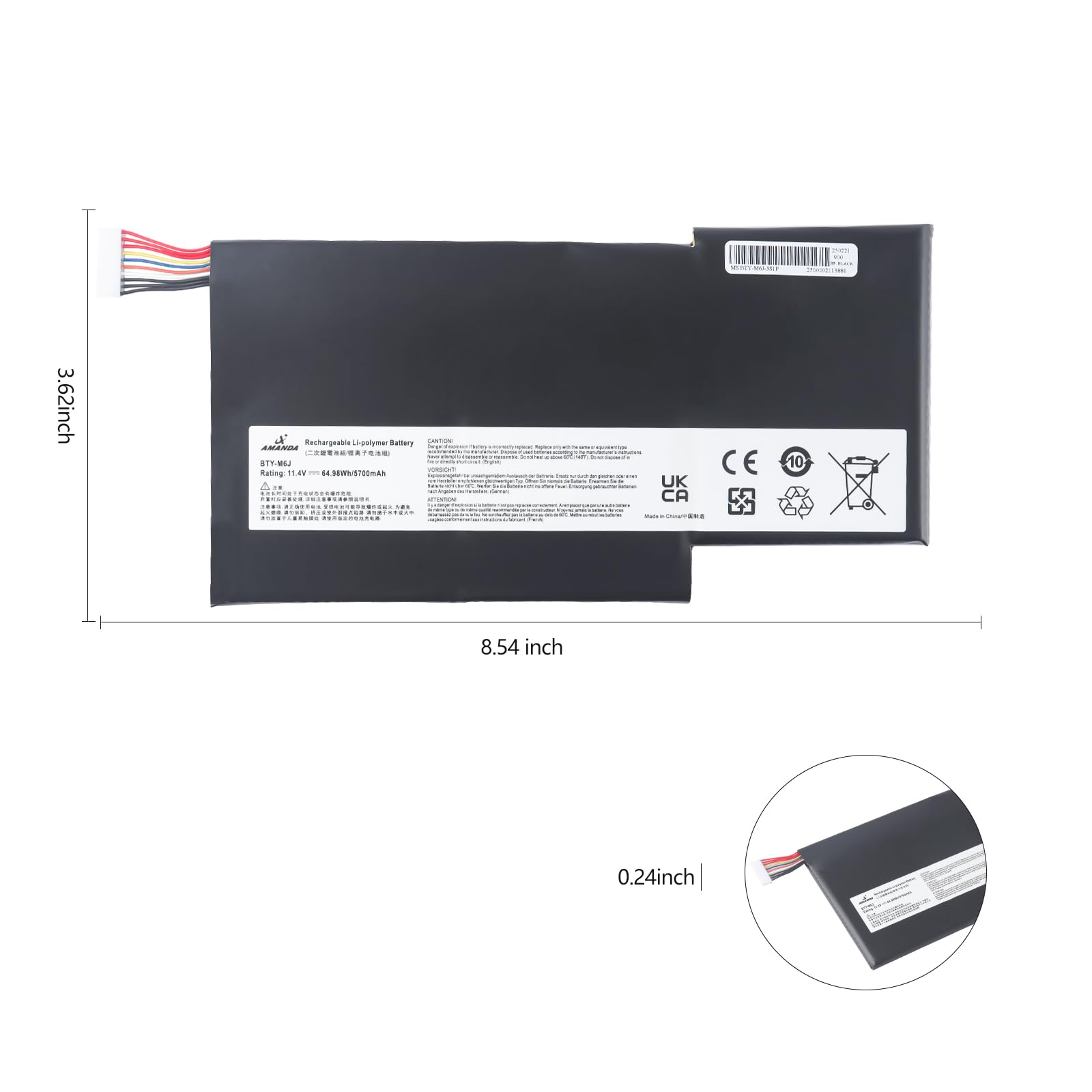 Amazon.com: A AMANDA BTY-M6J Battery 11.4V 64.98Wh Replacement for