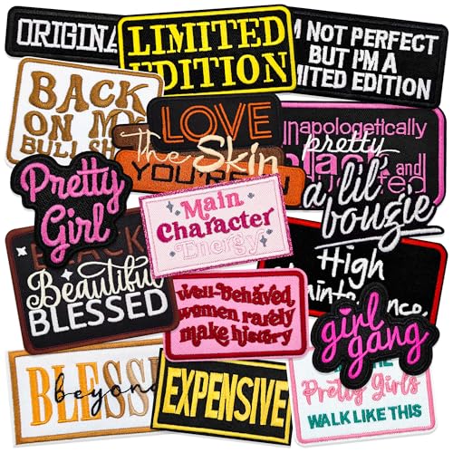 16pcs Black Girl Iron on Patches Girl Power Embroidered Patches for Trucker Hats Clothes Jackets Backpacks