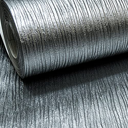 SOPHIE LAURENCE Plain Silver Charcoal Cassiel Textured Metallic Shimmer Wallpaper Free Match (Charcoal)