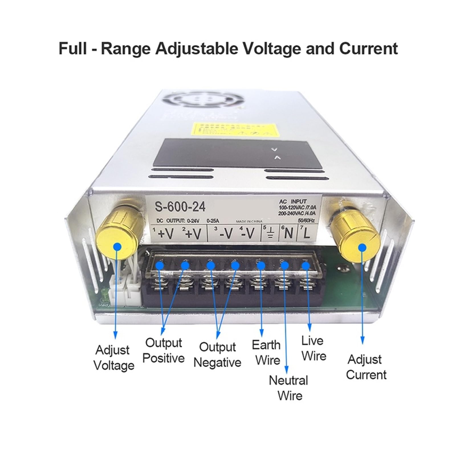 Alimentatore switching CC regolabile da 600 W con doppio display, tensione e corrente costanti 12 V, 24 V, 36 V, 48 V CA a CC Con funzione di memoria(0-12V 0-45A)