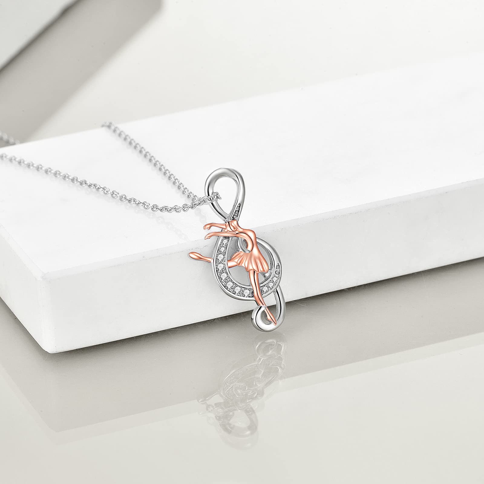 YAFEINI Collar de ballet con notas musicales, regalos de gimnasia, plata de ley 925, colgante musical, joyería deportiva para mujer, bailarina, amante de la música, 1.01 x 0.50 Zoll, Plata esterlina