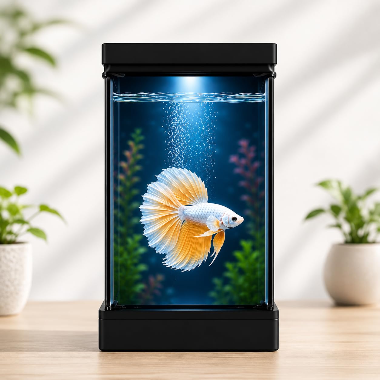 VAYINATO® PS-11 (Black) Transparent Narrow Acrylic Betta Fish Tank with Multi-Color USB LED Light | 1 Liter Mini Aquarium | Crystal Clear Desktop Fish Tank | Easy to Clean | Portable Betta Tank-image-9