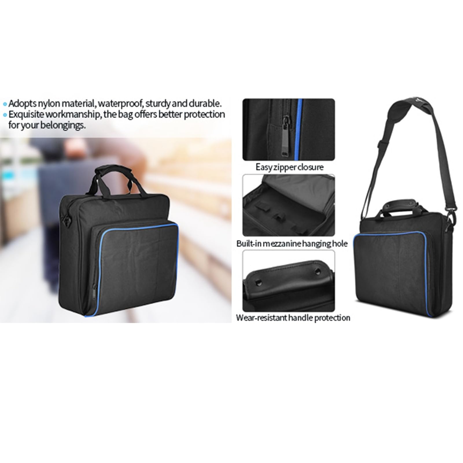 VBESTLIFE Funda de Transporte Pro, Consola de Juego Caja de Almacenamiento de Viaje Bolsa de Hombro para 4 Pro Bolsa de Protección con Correas Elásticas, Gran Capacidad
