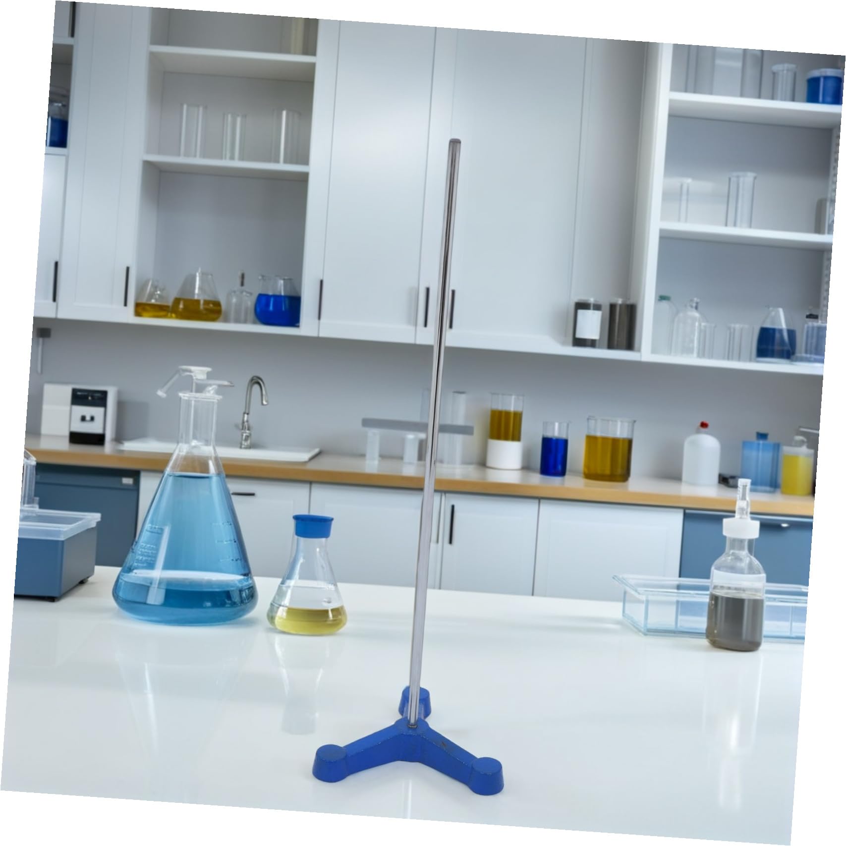 Zerodeko Robustes und Langer Stange Laborstativ mit Dreibein Fuß aus Eisen für Stabile Unterstützung von Glaswaren und Reagenzgläsern im Chemielabor