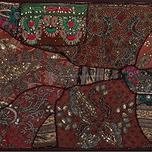 The Harry Creations Ethnic Table Cloth Beads Handmade Cotton Decorative Embroidered Indian Dinning Patchwork Decor Art Room Table Runner (Brown, 20" X 80") #TOP4