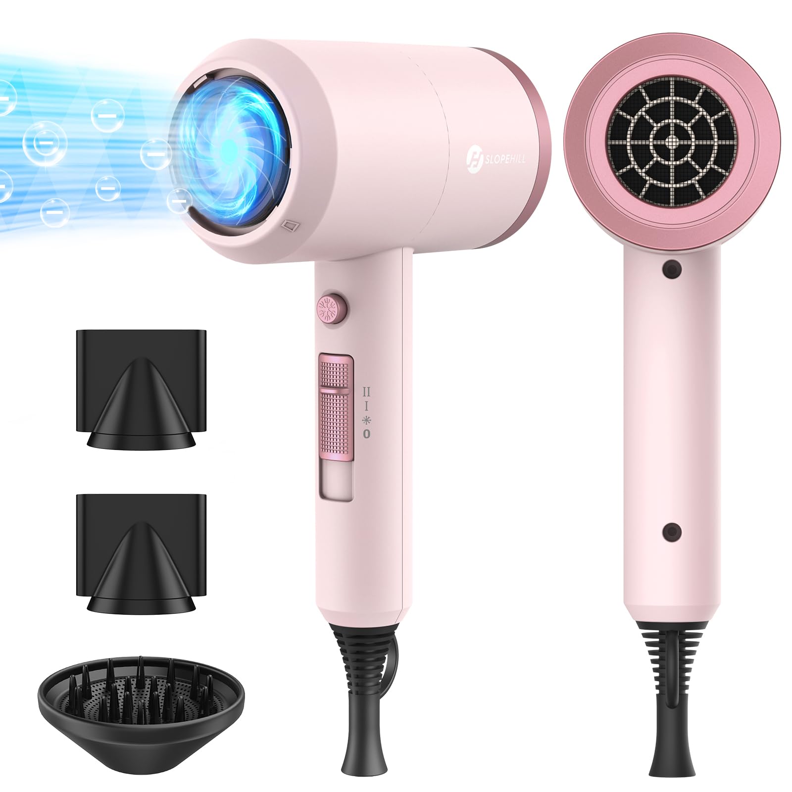 Professional Ionic Hair Dryer, Powerful 1800W Fast Drying Low Noise Blow Dryer with 2 Concentrator Nozzle 1 Diffuser Attachments for Home Salon Travel (Pottery Pink and Rose Gold)