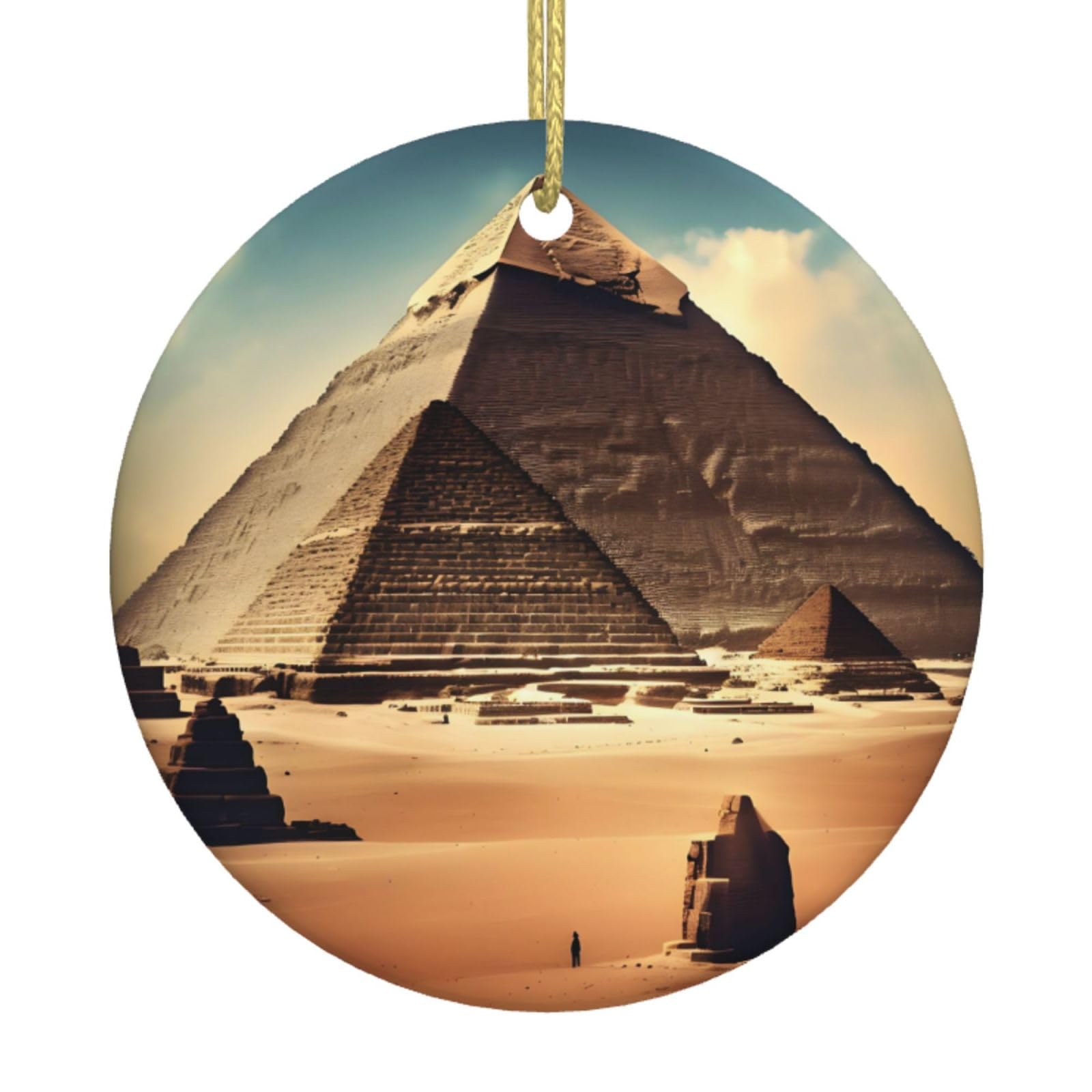 Dreaming of The Pyramids of Khufu Printed Christmas Tree Ceramic Ornaments Holiday Decoration Christmas Unique Pendant for Christmas Party