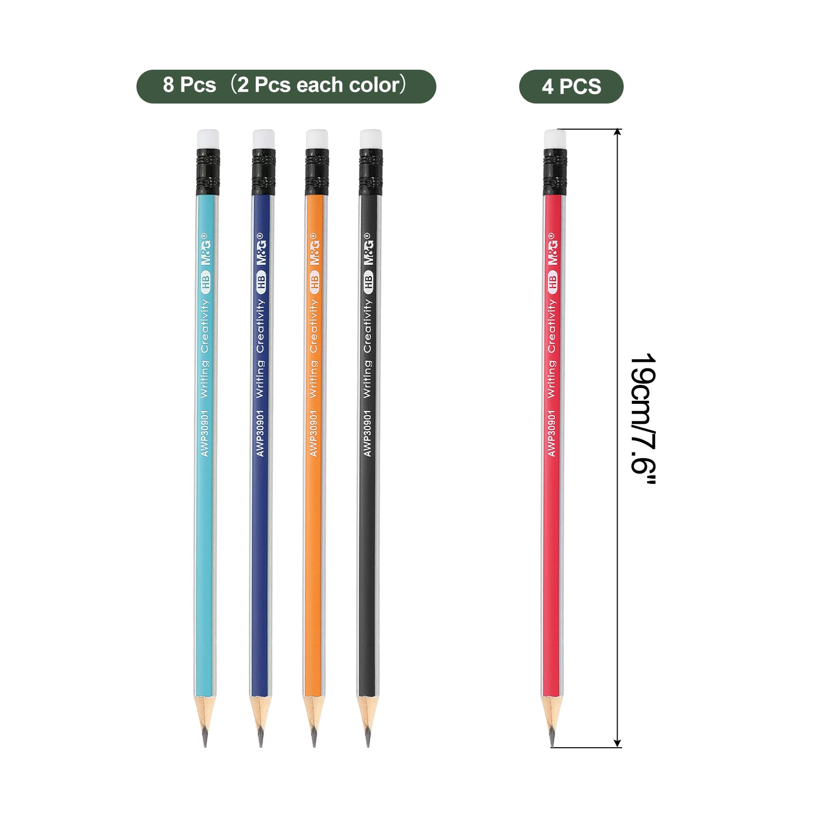 M&G Wooden Hexagonal Pencils, 12 Pcs HB Pencils Graphite Round Pencils with Eraser for Classroom Teacher Office Supplies 5 Colors - Image 2