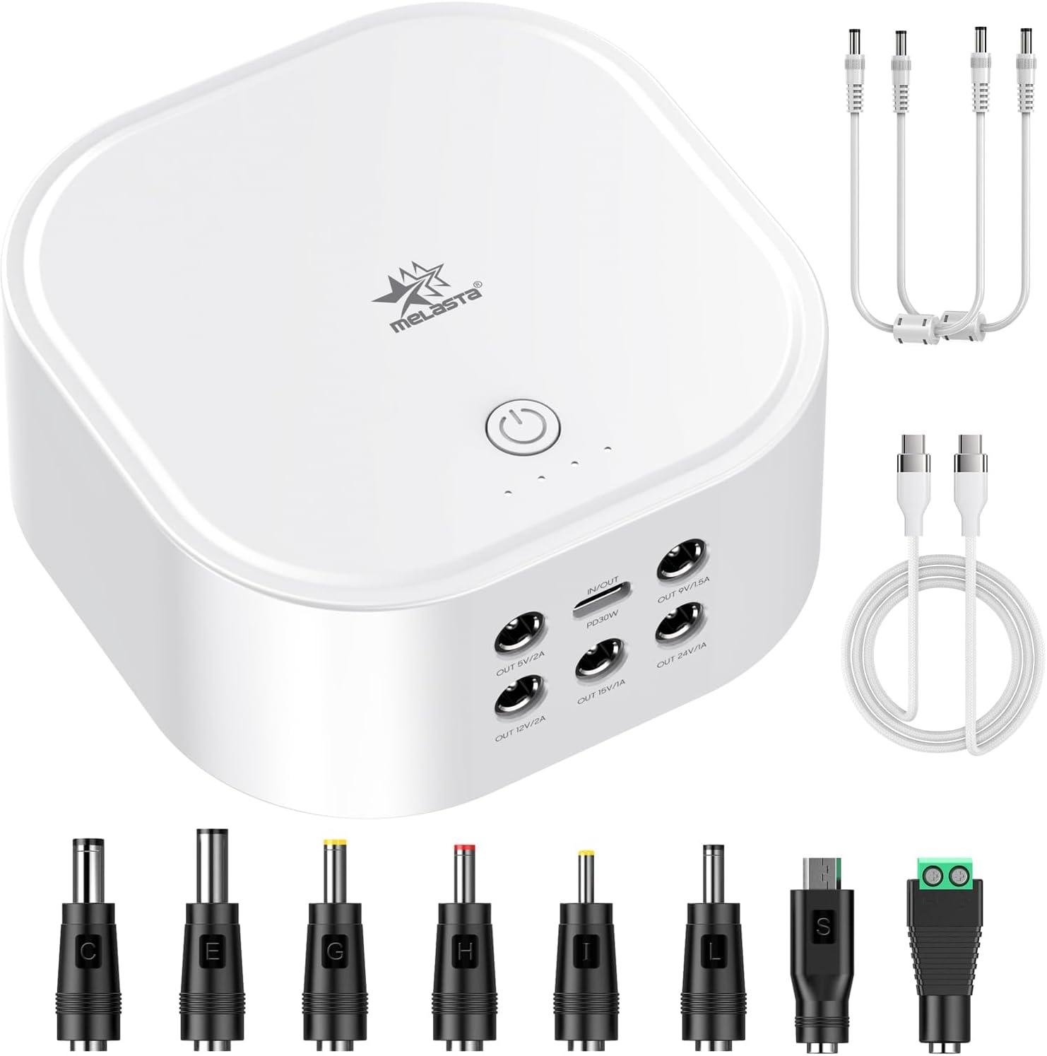 Melasta Mini DC UPS for Router & Modem, PD30W Bidirectional USB-C in/Out, 56Wh(10.8V) Multi-Voltage 5V/9V/12V/15V/24V Battery Backup, Includes Cables