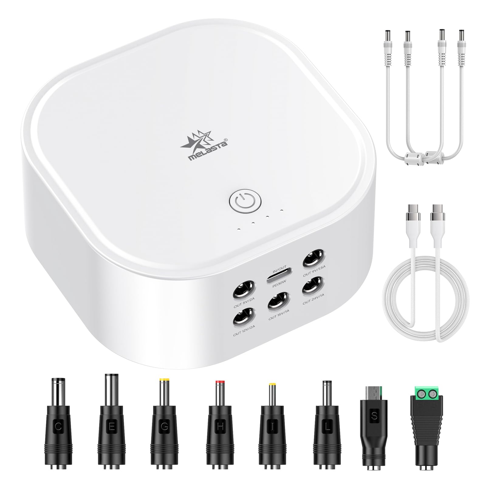 Melasta Mini DC UPS for Router & Modem, PD30W Bidirectional USB-C in/Out, 56Wh(10.8V) Multi-Voltage 5V/9V/12V/15V/24V Battery Backup, Includes Cables