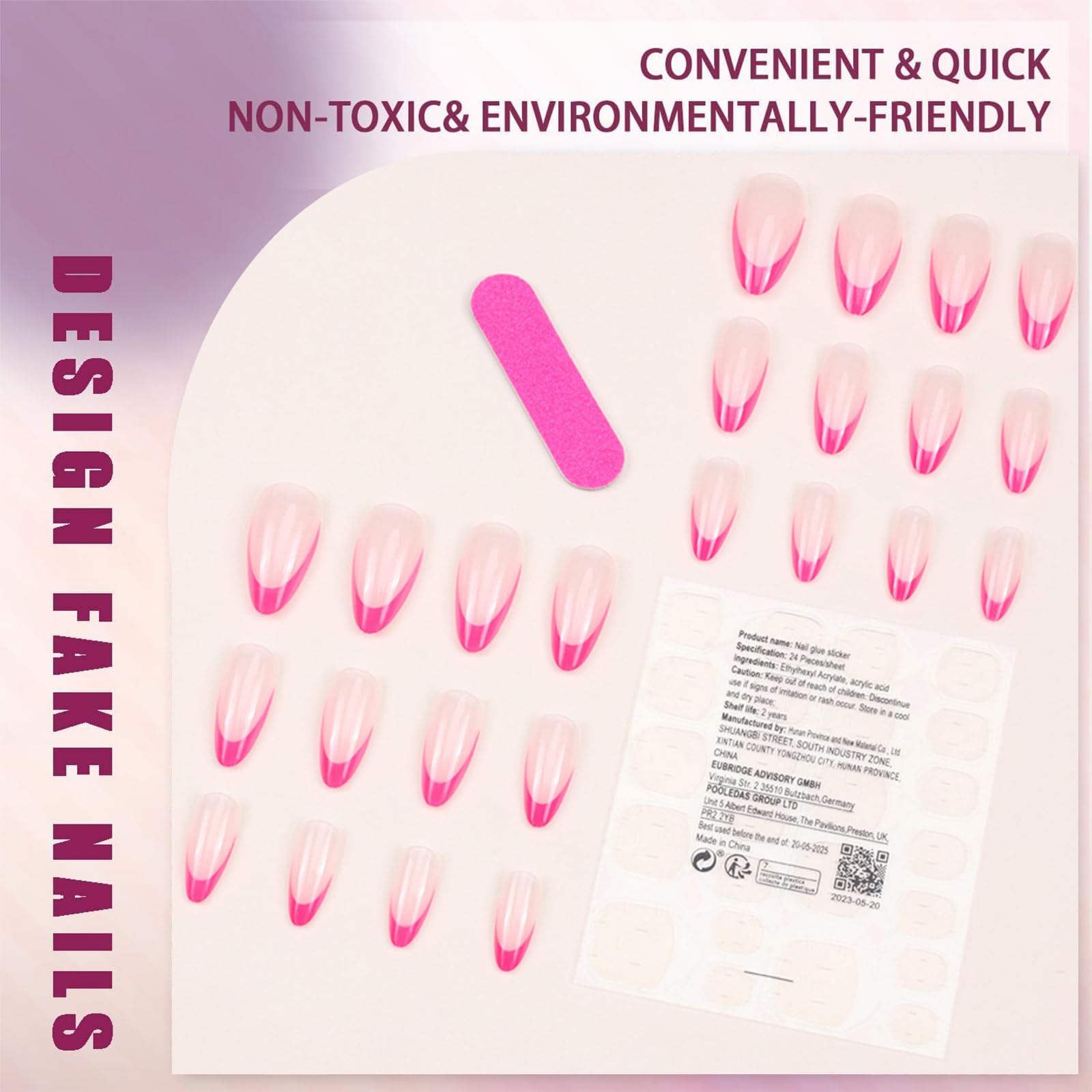 Hot Pink French Tip Press On Nails in Short Almond Shape with Glossy Gel Finish - Image 3