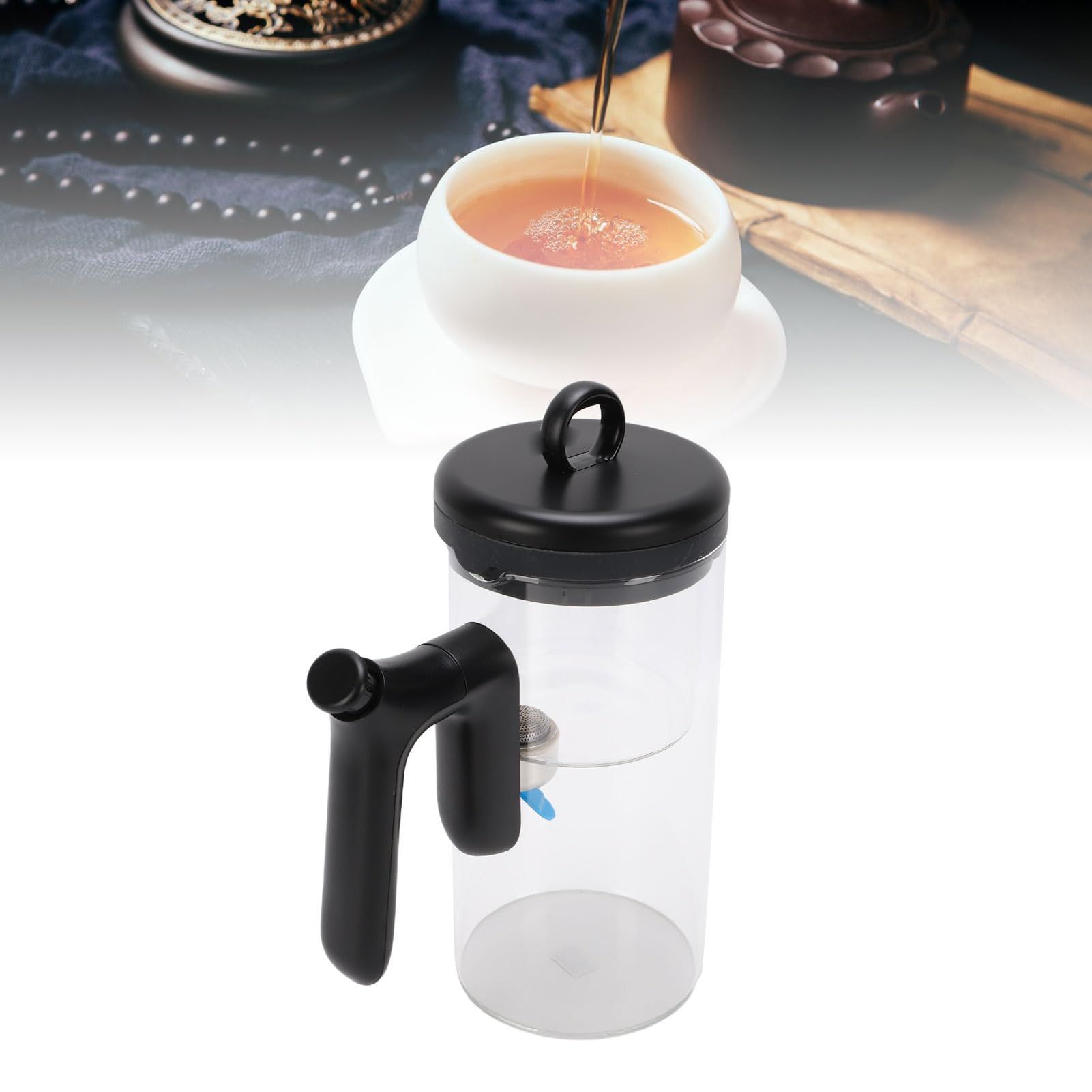 Teekanne aus Glas mit Innenkammer, Bewahrt den Natürlichen Geschmack, Magnetischer Niederdrückmechanismus Trennt Wasser und Blätter für Schwarzen Grünen Oolong-Tee