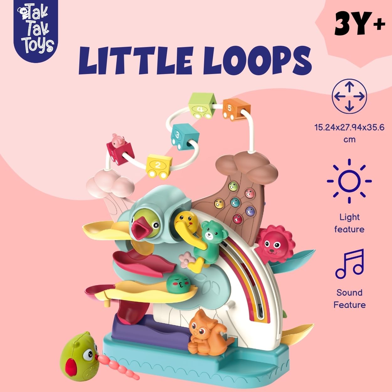 Tak Tak Toys Little Loops Activity Playset | Educational Toy with Rolling Balls, Feeding Bird Game & Colorful Slides | Motor Skill Development Toy for Kids | Age 3 Y+