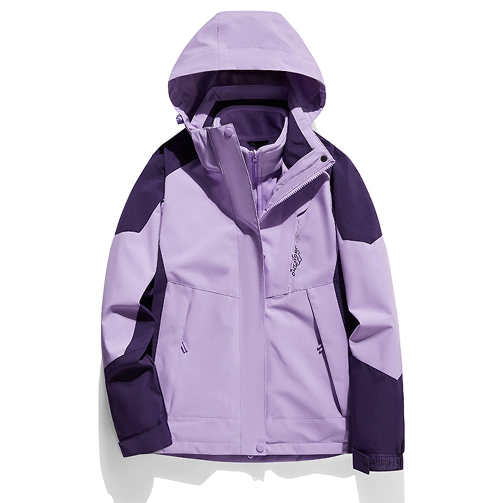 2025 Damen Outdoor 3-in-1 Skijacke mit Fleecejacke Wasserdichte Regenjacke Winddicht Warm Winterjacke Doppeljacke Funktionsjacke mit Abnehmbare Kapuze