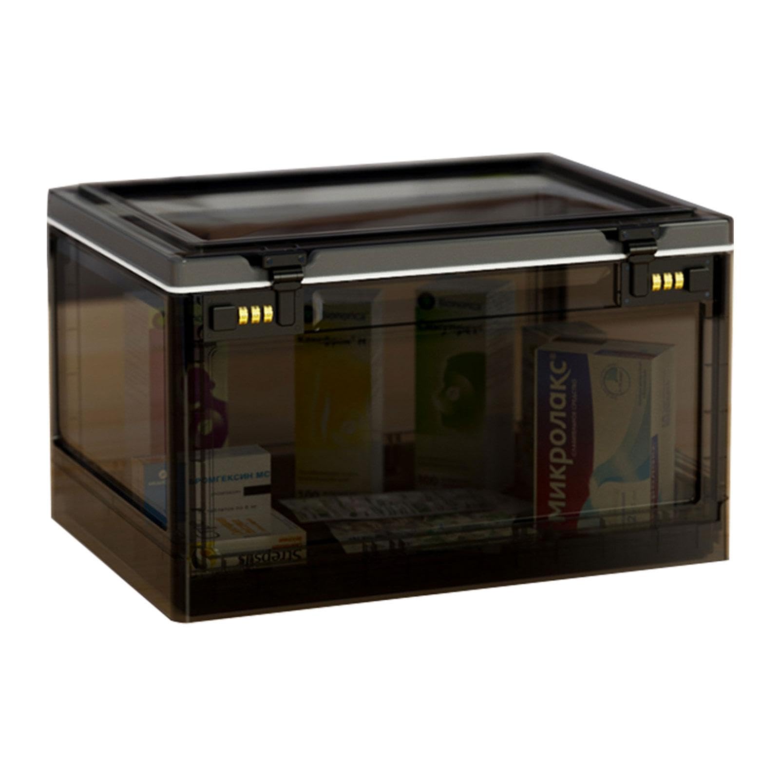 Boîte de rangement transparente pour organiser un bureau partagé ou un espace coworking