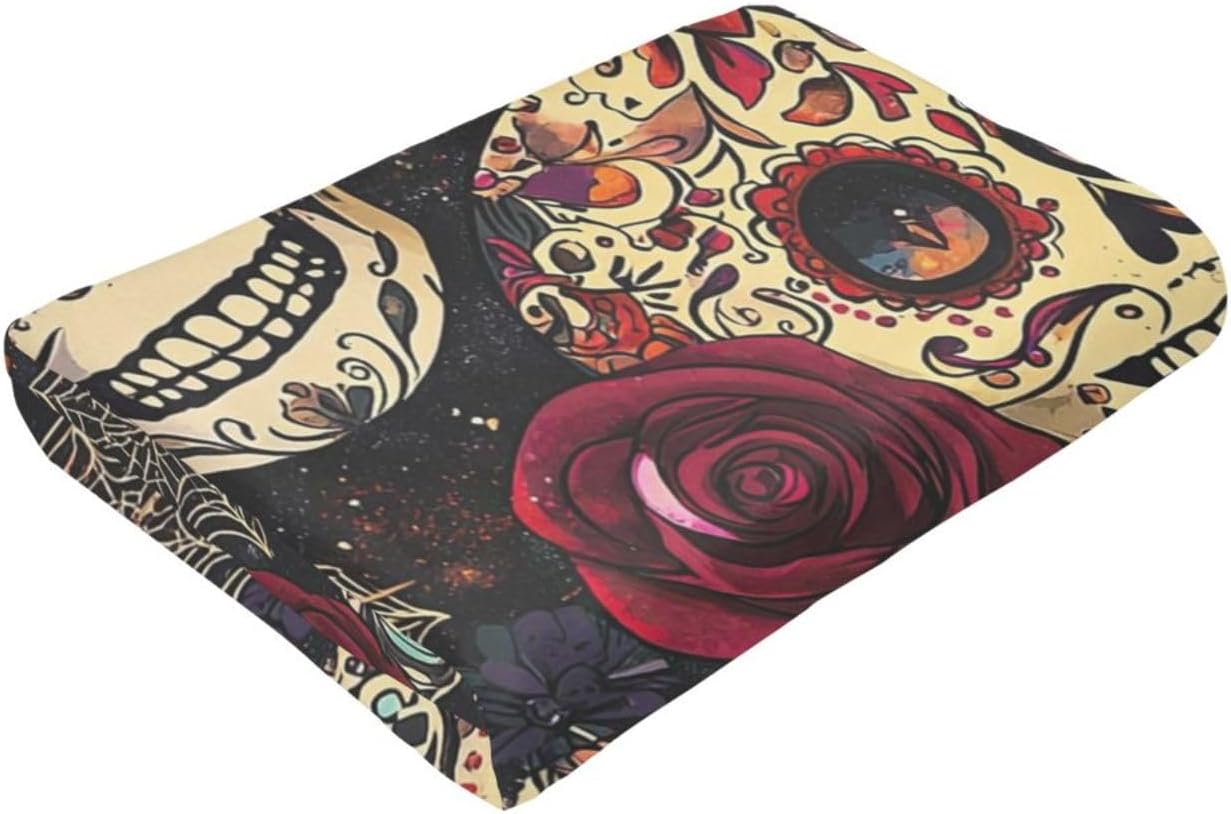 Skull Blanket Gothic Rose Flower Soft Flannel Blanket for Couch or Room Decor 60"x50"