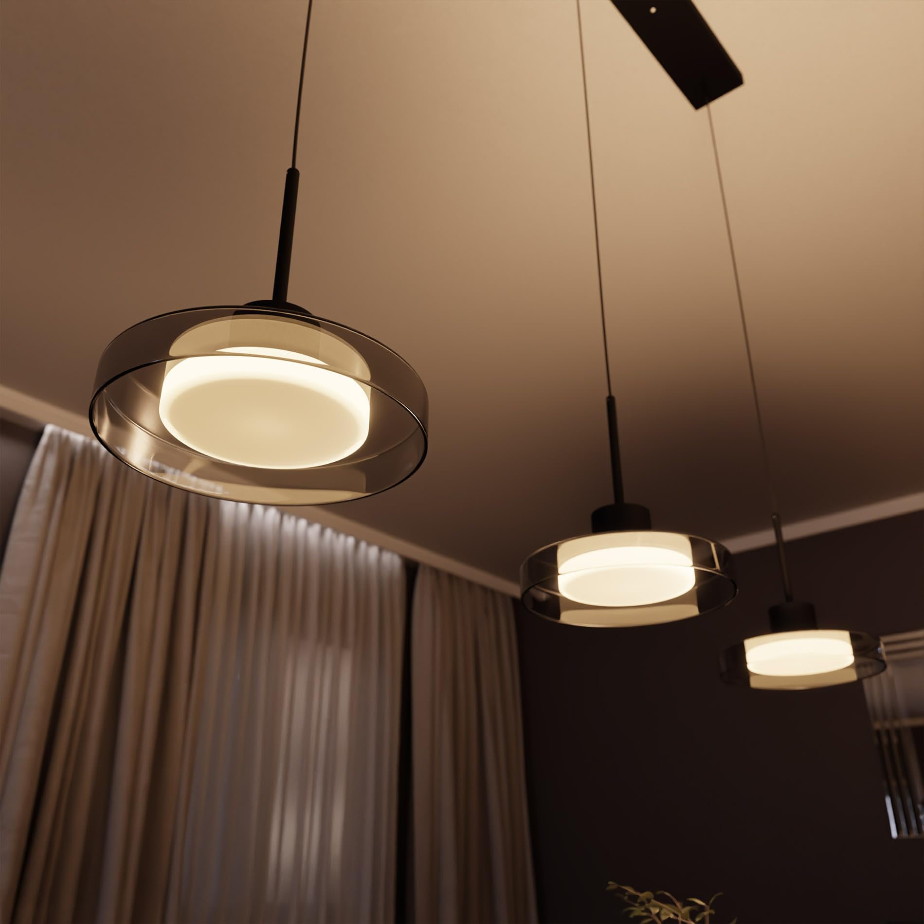 Pendelleuchte Volos, Glas Hängelampe 3-flammig, LED, dimmbar | modernes Design, Esstischlampe, höhenverstellbar, 110 cm Länge, Schwarz, Fernbedienung, 3000-6000K, Nachtlicht, Timerfunktion