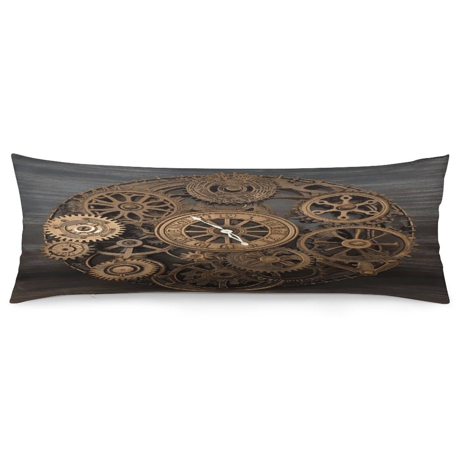 Steampunk Gears Clock Pillowcase Basics Body Pillow Pillowcase with Zipper Retro Pillows Protector Long Pillow Case Cover for Hot Sleepers and Night Sweats