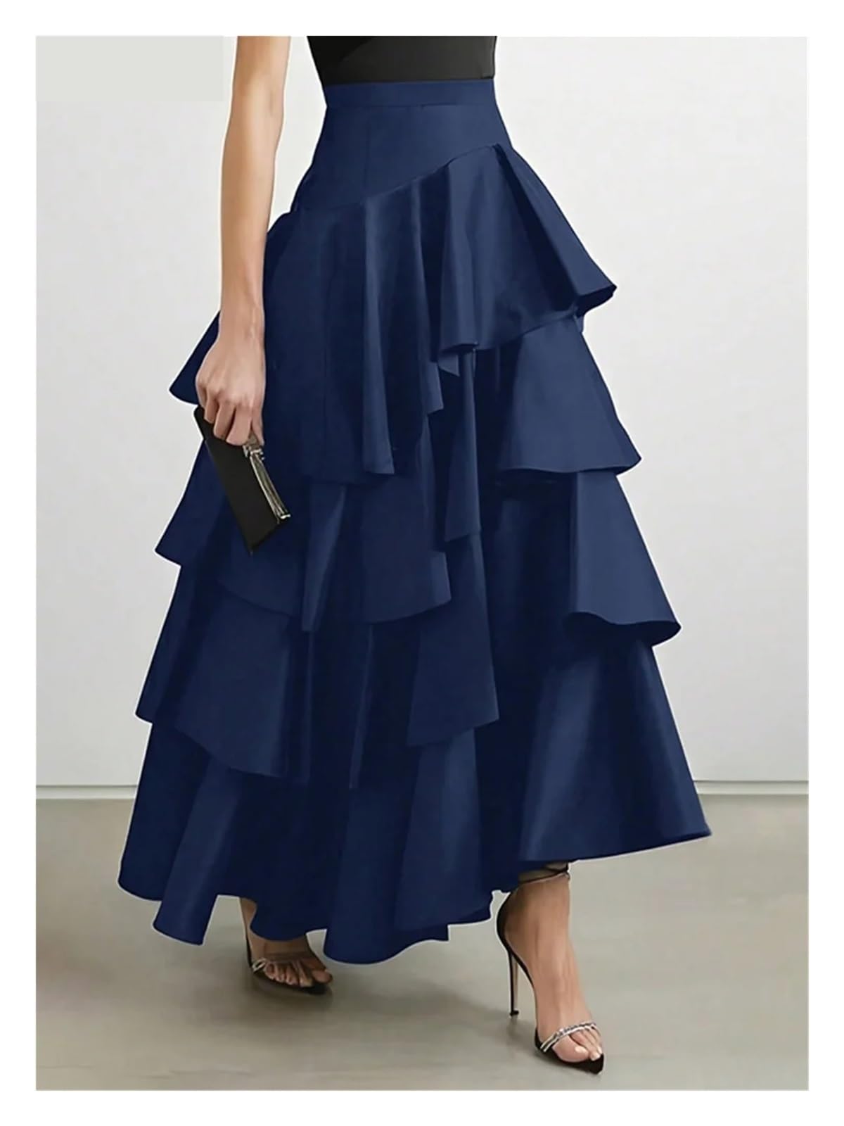 Falda Larga de otoño for Mujer, Falda Fiesta con Dobladillo Multicapa y Cintura Alta, Elegante, Volantes Vuelo, Talla Grande para Uso Diario Informal