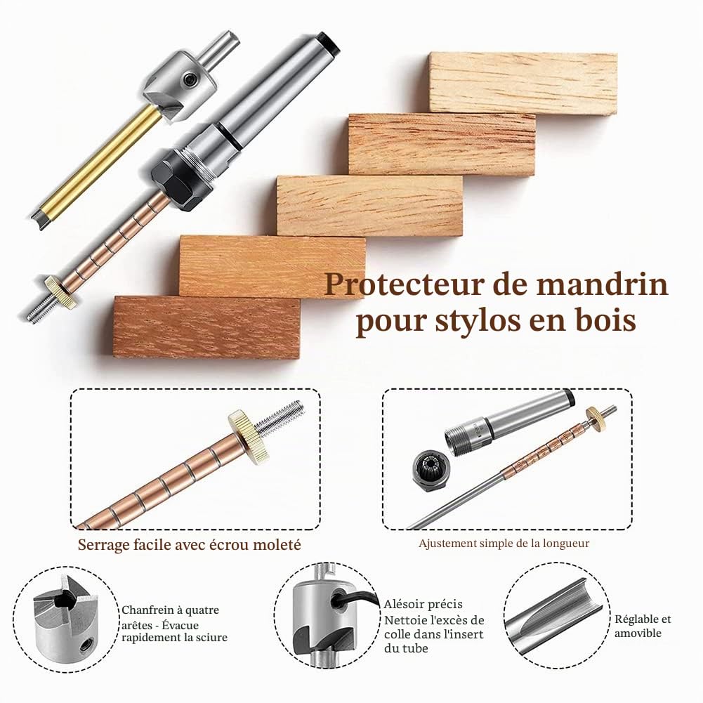 Kit de Fabrication de Stylos Tige de Stylo et Porte-Stylo Ensemble de Coupe Mandrin de Tournage en Bois pour la Fabrication D'Accessoires de Tour à Bois Stylo