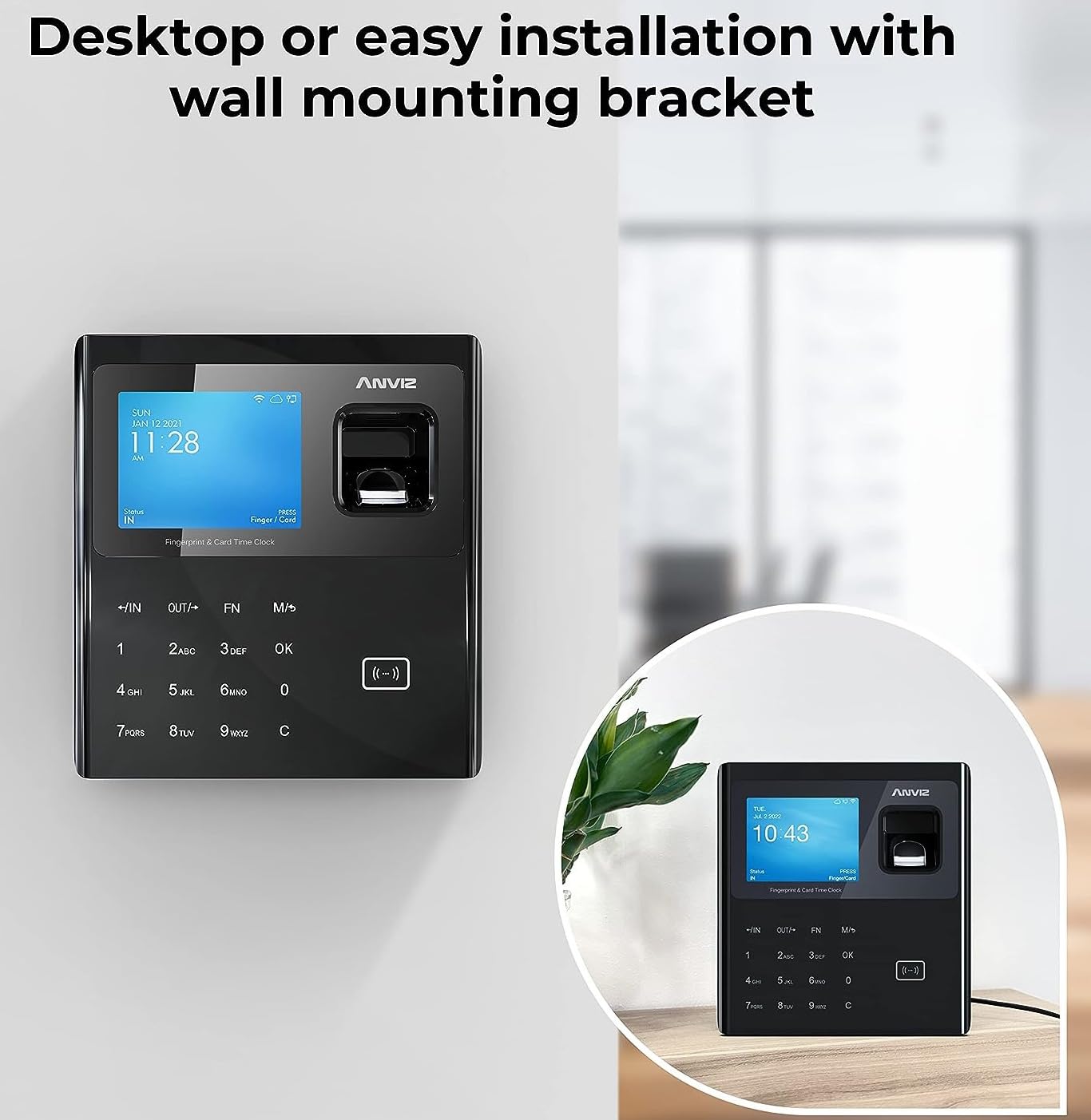 ANVIZ W1 PRO WIFI Détection de présence : Biométrique, Badge Rfid et PIN, Linux, CPU 1 GHZ, LCD TFT 2,8", Tcp/ip, Wifi, Clavier à Touch.