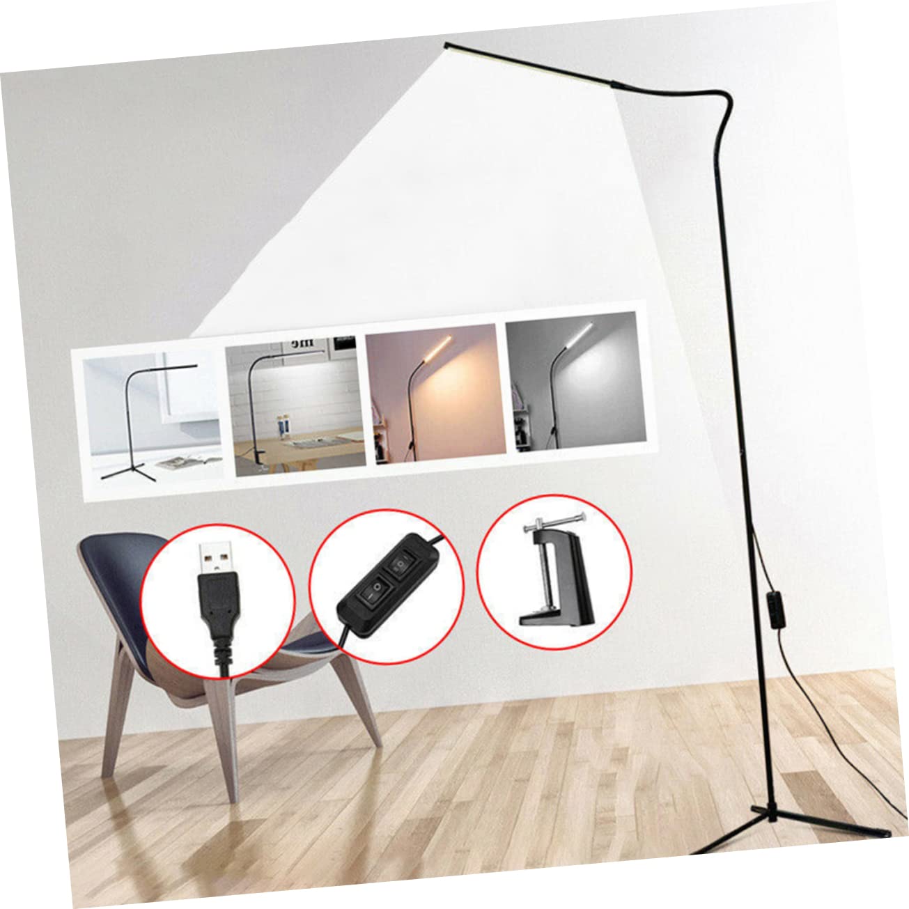 Veemoon Lampada da Lettura LED Dimmerabile con Clip, Alimentazione Usb, Luce Antiriflesso per Studio e Lettura, Struttura in Alluminio e Ferro, Nero