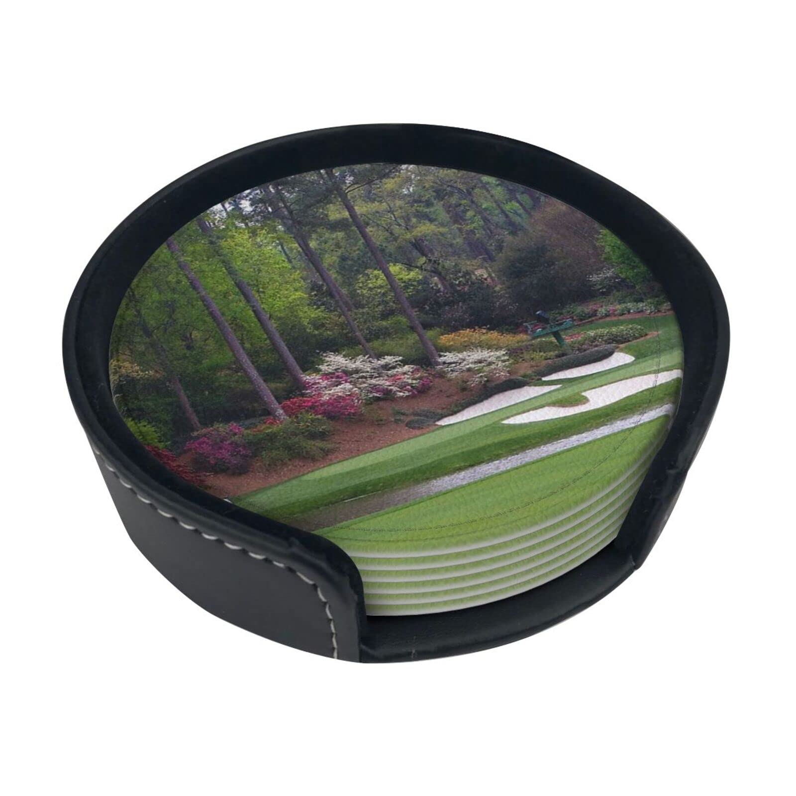 Alteko Golf Course Coasters Set Of 6 Print Leather Coasters For Drinks,Home Décor And Housewarming Gift