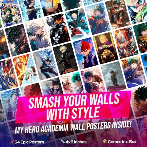 Image of My Hero Academia Poster Collage Set of 54 (4x6 Inch) - Premium Anime Prints Featuring Deku, Bakugo, Todoroki, All Might & More | Wall Art for MHA Fans, Collectors & Gift for Anime Lovers