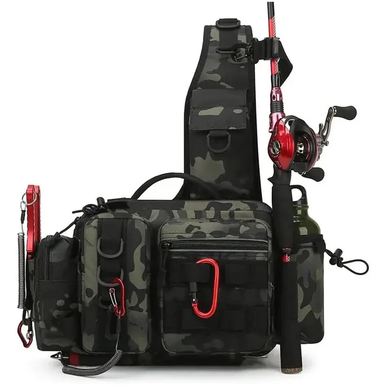 Borse Porta Attrezzi, Scatola Porta Esche, Borsa Porta Attrezzi, Marsupio for Uomo, Zaino da Pesca a Mosca con Porta Canna, Borsa a Tracolla per Esche, ami
