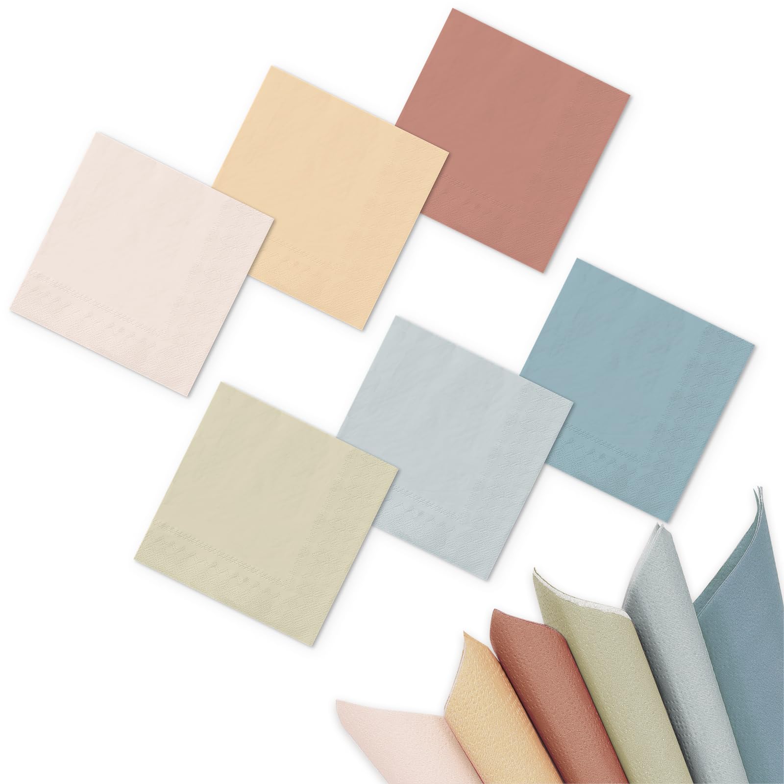 Whaline 120 Sheet Neutral Color Cocktail Napkin 2 Ply Boho Dusty Blue Peach Cream Color Paper Napkins 6 Colors Disposable Dinner Napkins For Wedding