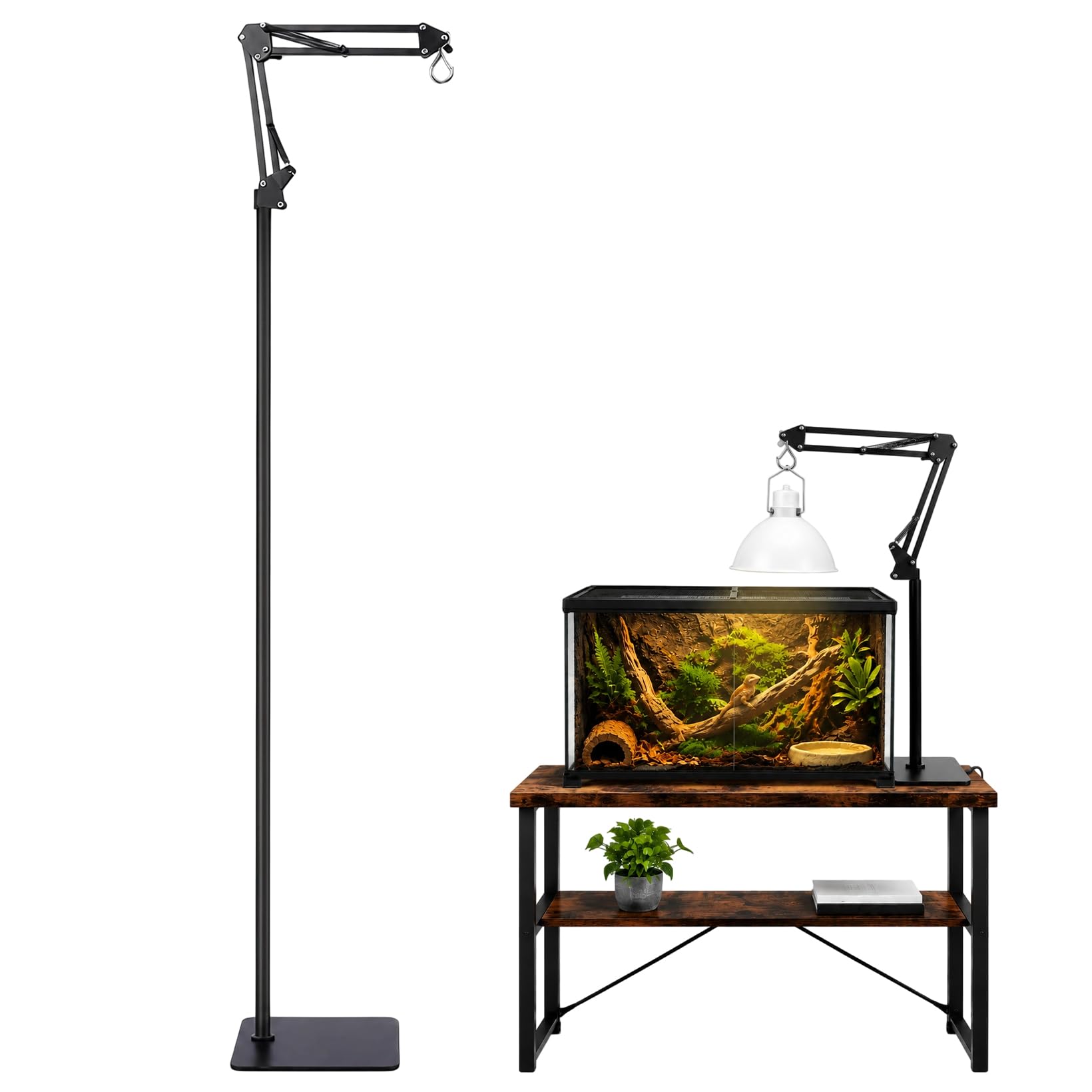 Soporte para lámpara de reptiles, 40 – 180 cm, ajustable, para reptiles | Lámpara de calor con rotación de 360°, tortugas con base, iluminación para terrarios y viveros