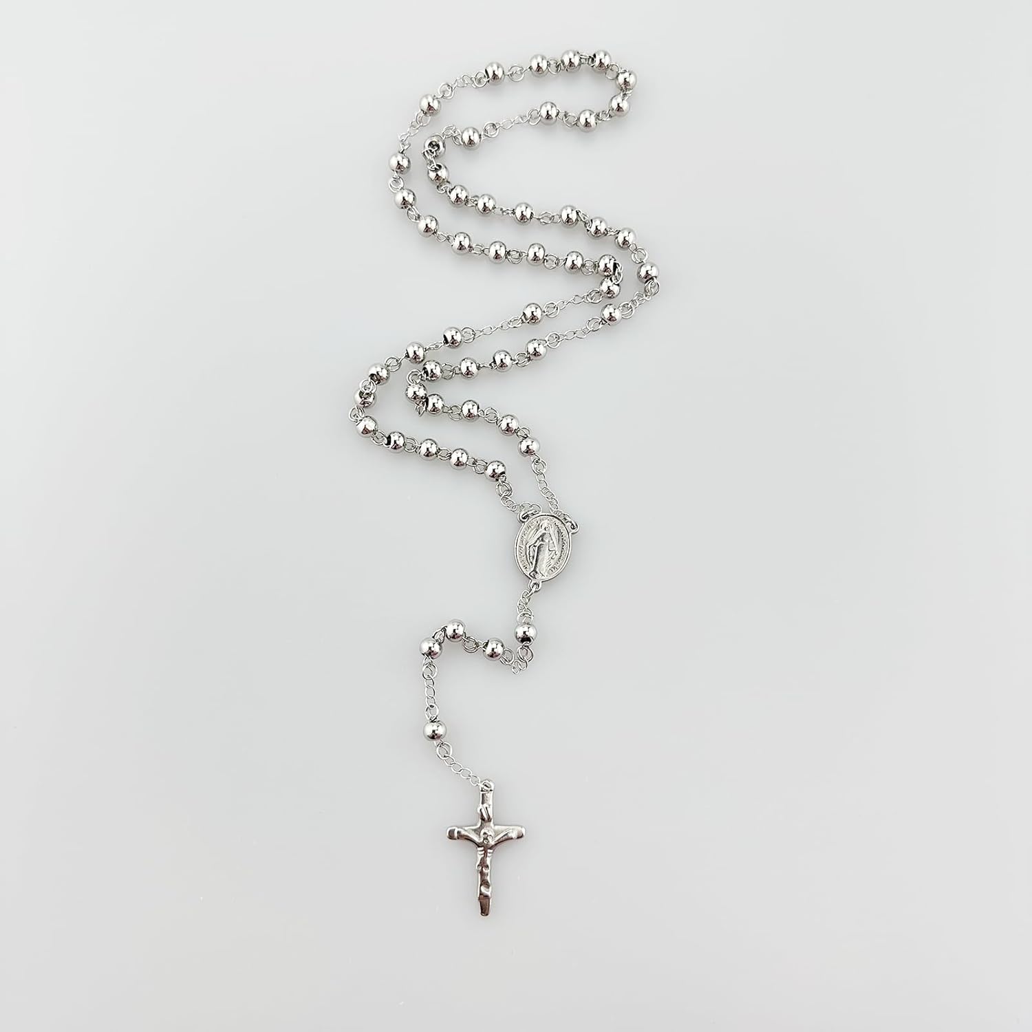 Stainless Steel Rosary Necklace for Men Women - St Benedict Crucifix Cross Prayer Beads - Durable Y Shaped Catholic Rosary Necklace for Daily Prayer - Religious Spiritual Protection Gift - Image 9