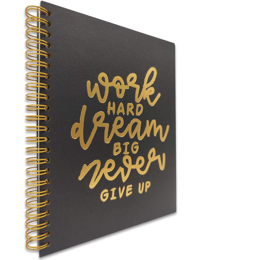 Dream Big Work Hard Never Give Up Inspirational Hardcover Spiral Notebook/Journal, Gold Foil Words, Gold Wire-o Spiral, Funny Notes Diary Book Gift for Women, Book Lover, Sister, student