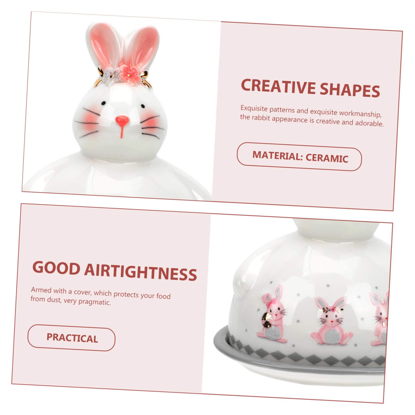 Beurrier en Céramique Lapin Couvercle, Plateau à Beurre Multifonction, Taille Standard, Blanc, Cuisine et Saveurs Maison, Plateau à Dessert et Collations Pratique