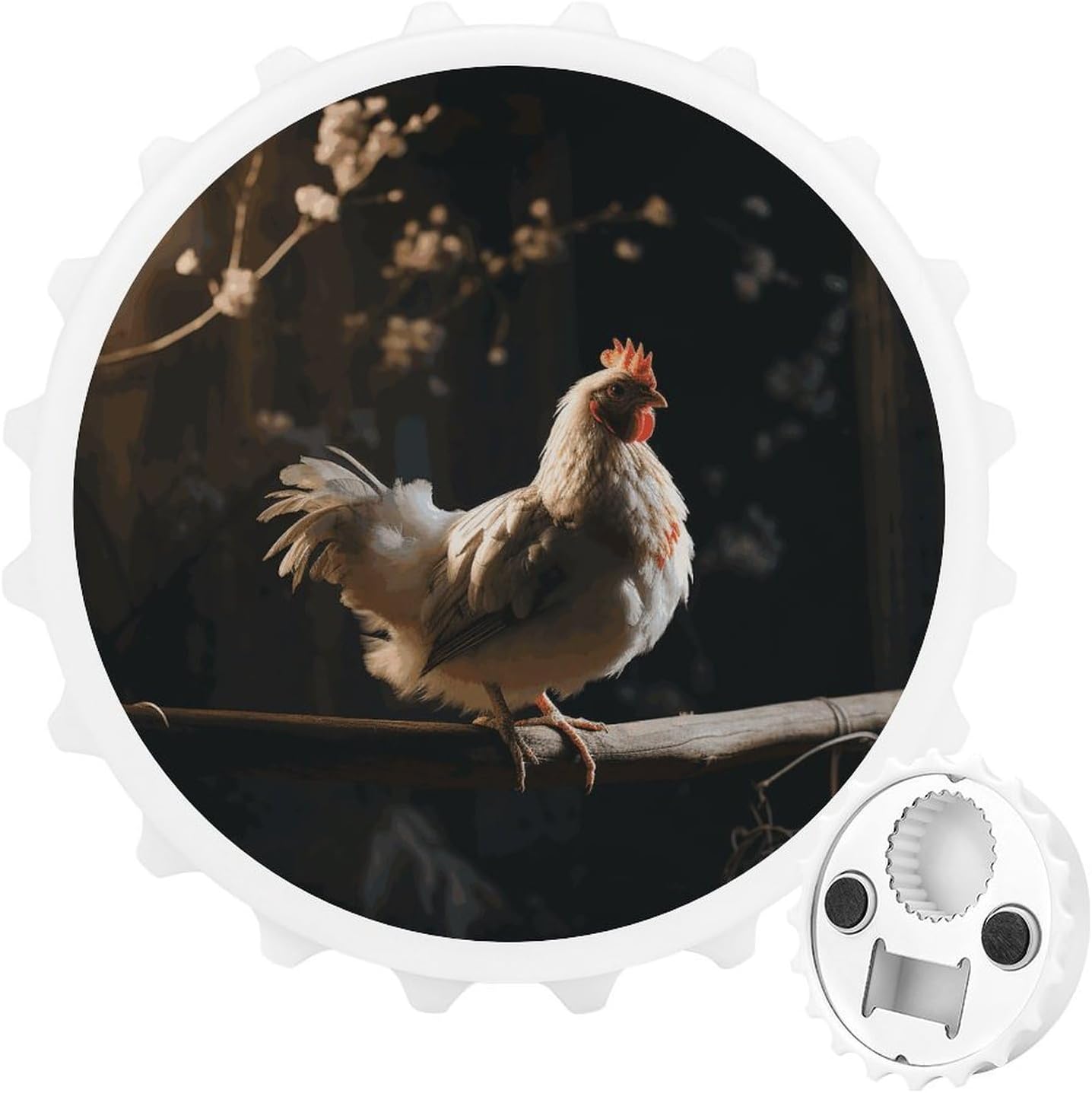 Round Chicken Magnetic Bottle Opener for Fridge White