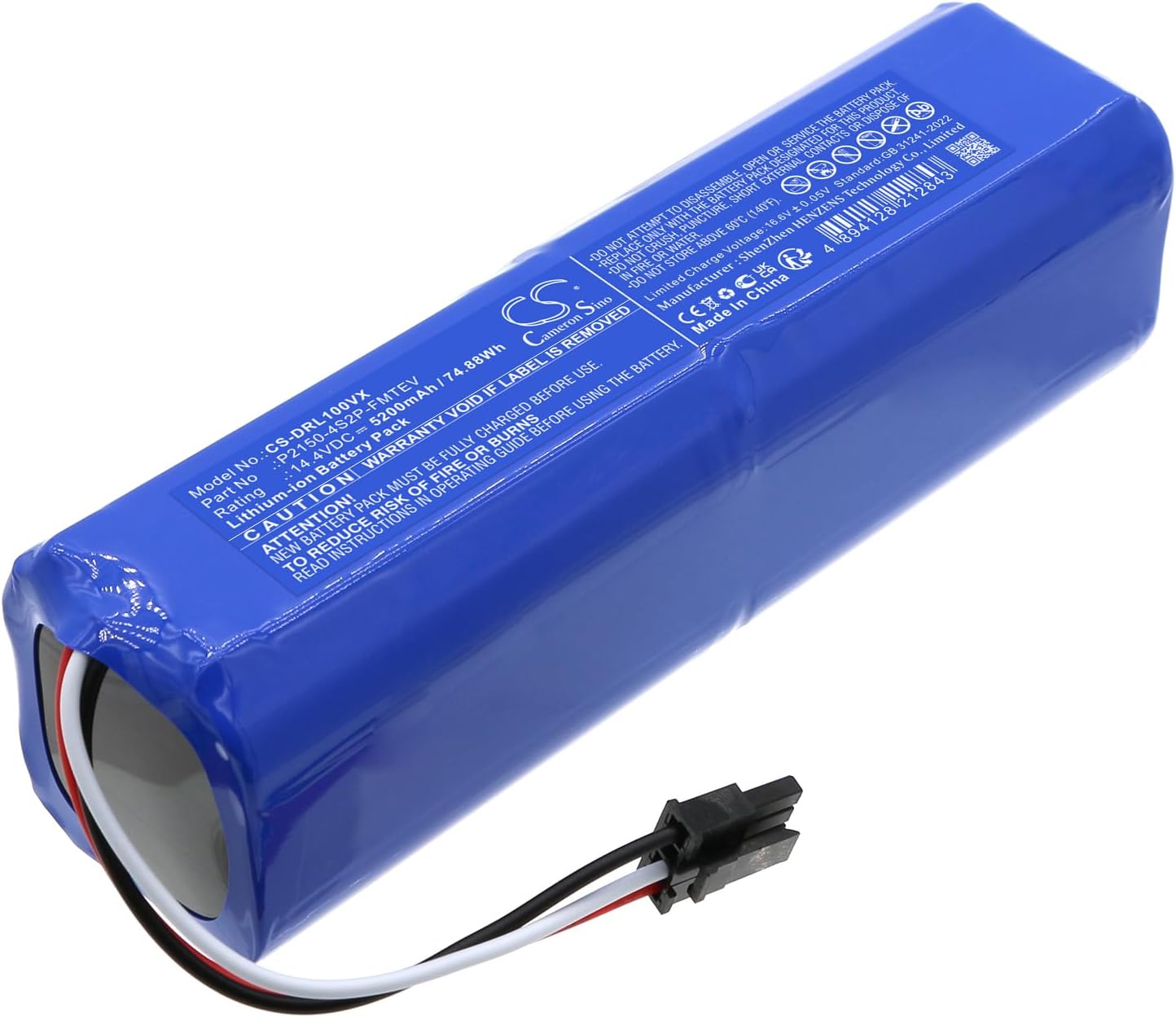 Cameron Sino Battery for Dreame Mova S10 Plus, RLS42SD PN:Dreame P2150-4S2P-FMTEV 5200mAh / 74.88Wh