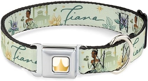 Miniatura 1 de Collar de perro con hebilla para cinturón de seguridad The Princess and The Frog Tiana Palace Pose con escritura verde de 11 a 16.5 pulgadas 1.0