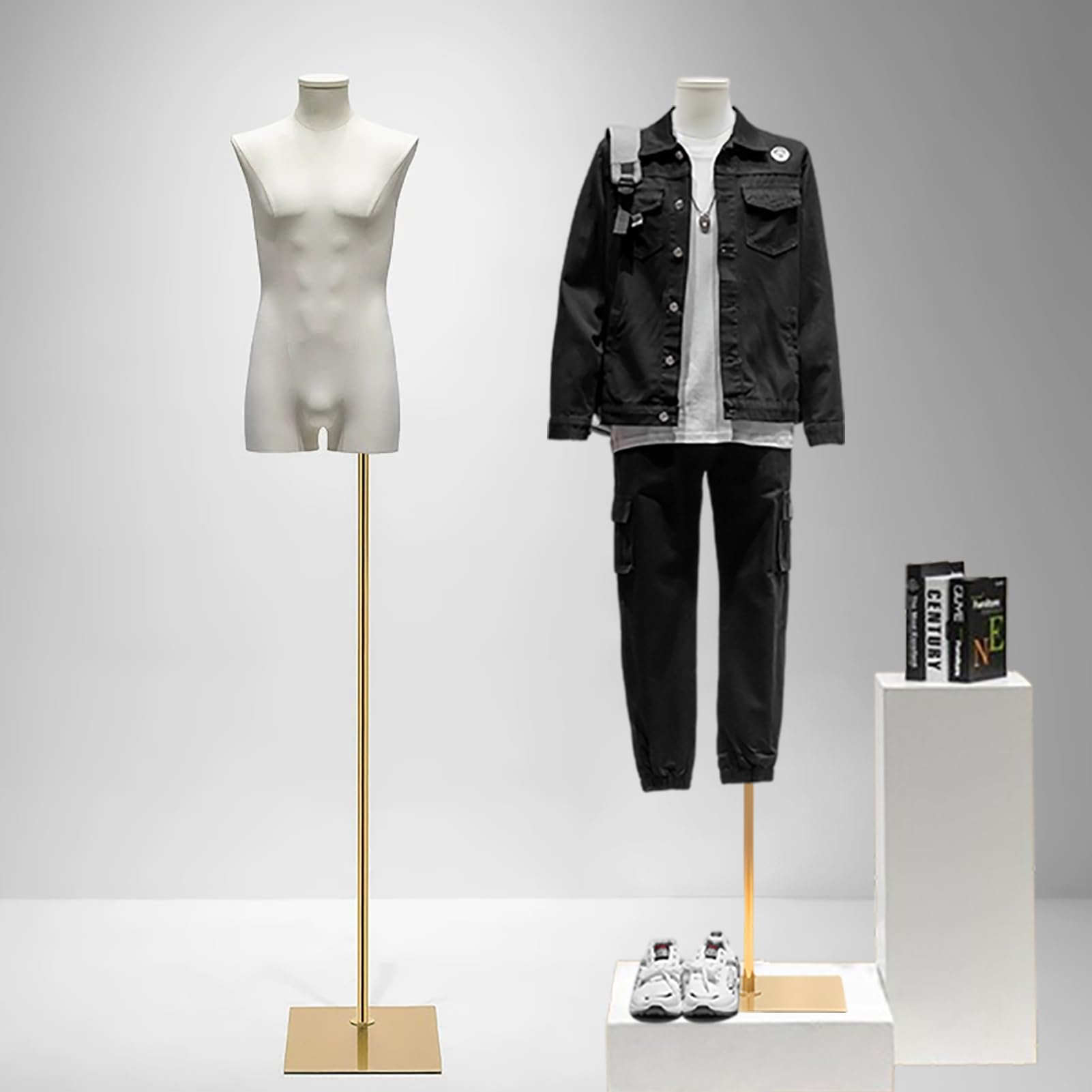 Manichino Uomo, Busto Manichini Sartoriale Regolabile in Altezza (160-240cm), Abbigliamento Maschile Mezzo Mannequin Sartoeia Appendiabiti Magliette per la Presentazione di Indumenti