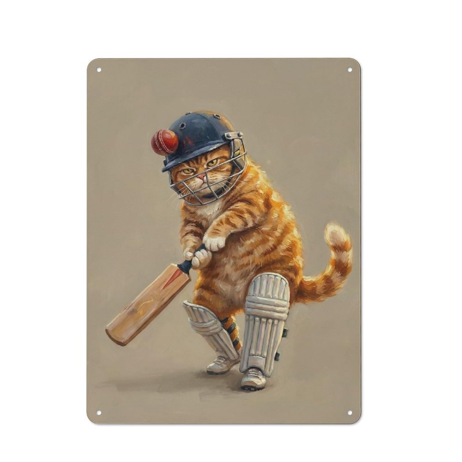 Junmoney Style-21 Tin Wall Plaque 40X30cm With Cat Cricket Player For Bar Or Restaurant, For Hospitality Decor Collectors