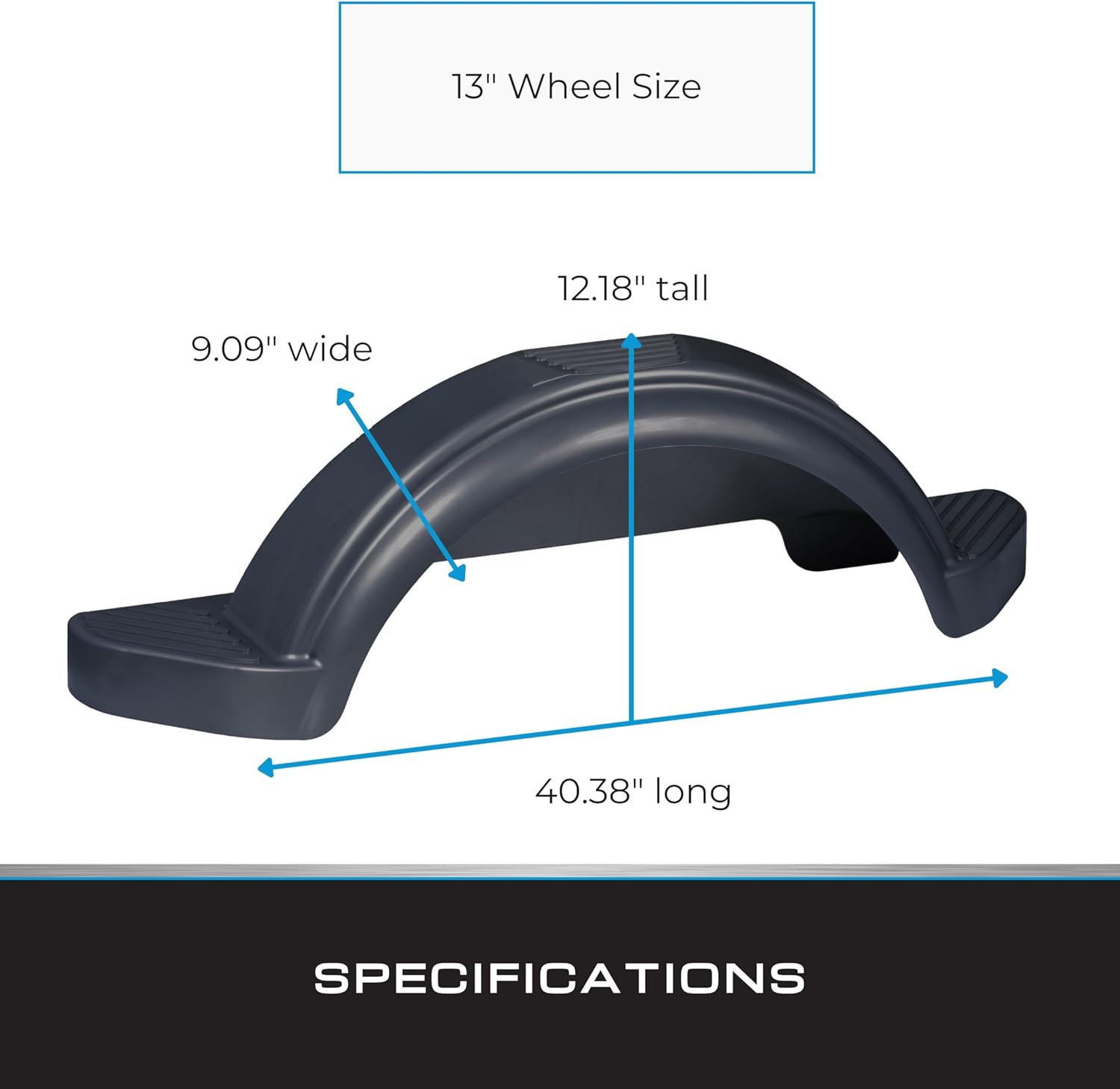 Tie Down | Made in USA | Single Axle Plastic Trailer Fender | 13" Wheels | 40.38" x 9.09" x 12.18"