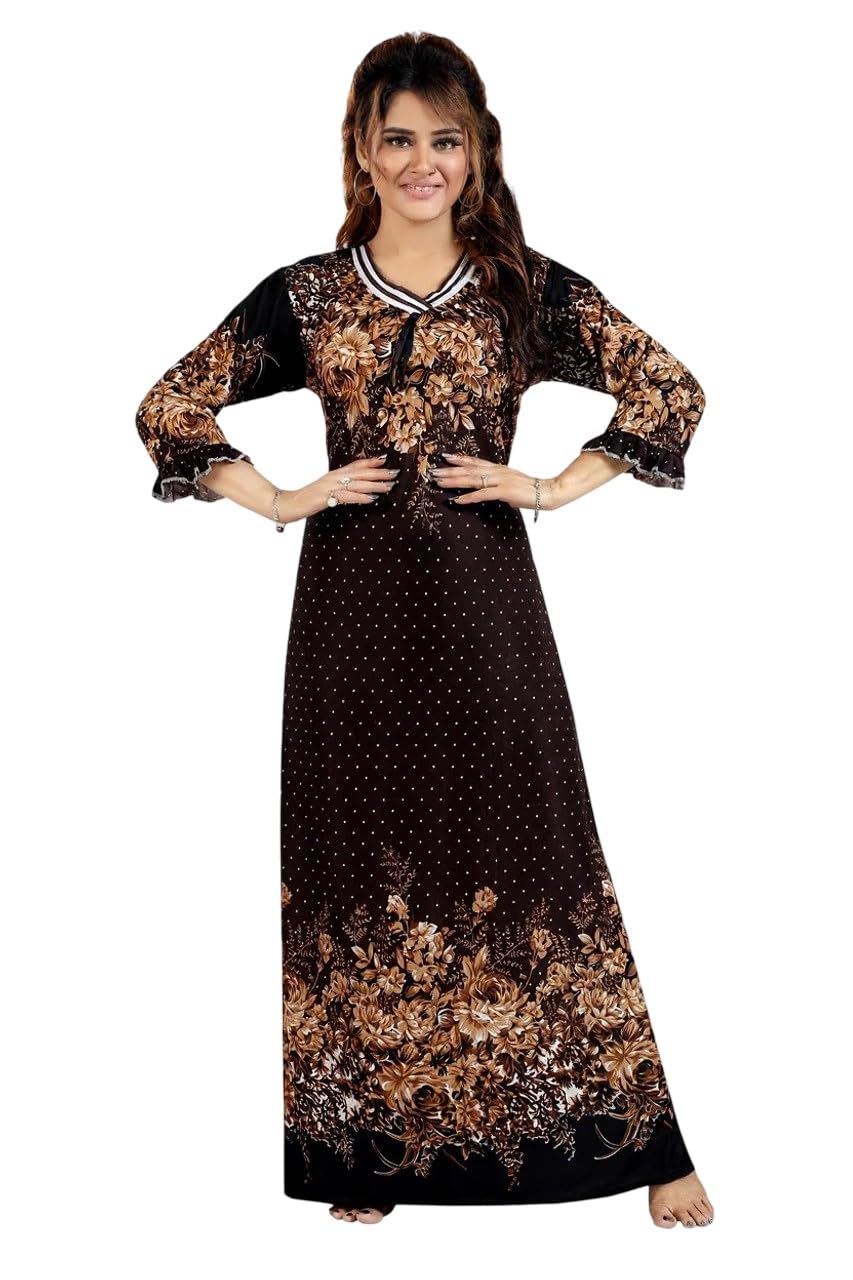 Women's Floral Print Nighty | Full Length Maxi Night Gown with Bell Sleeves | Soft & Comfortable Lounge Wear for Women-image-10