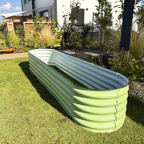 UNIGARDIA Hochbeet aus Metall 240x60x43 cm - Modulares 9-in-1 Hochbeete-Kit - Rostfreie Hochbeete für Garten aus Premium Zn-Al-Mg Stahl - Min. 20 Jahre Lebensdauer - 43 cm Hoch Gemüsebeet, Salbeigrün
