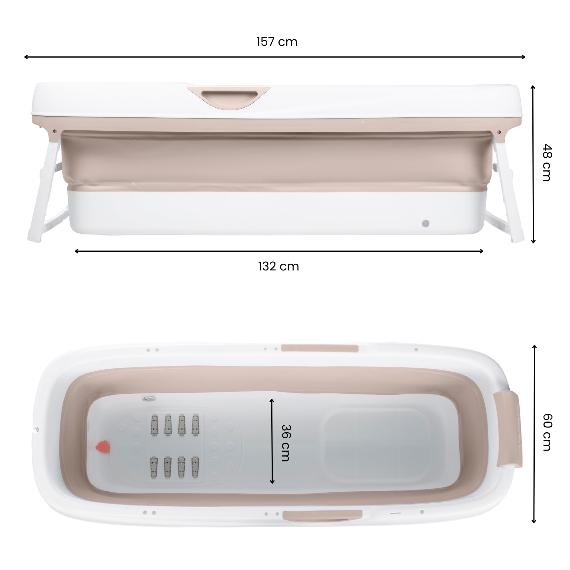 HelloBath® Bañera Plegable XXL 157x60x48 cm para Adultos | Bañera Portátil con Cojín de Baño, Bolsa de Almacenamiento, Luz LED & Rodillos de Masaje | Móvil para Ducha & Exterior | Arena