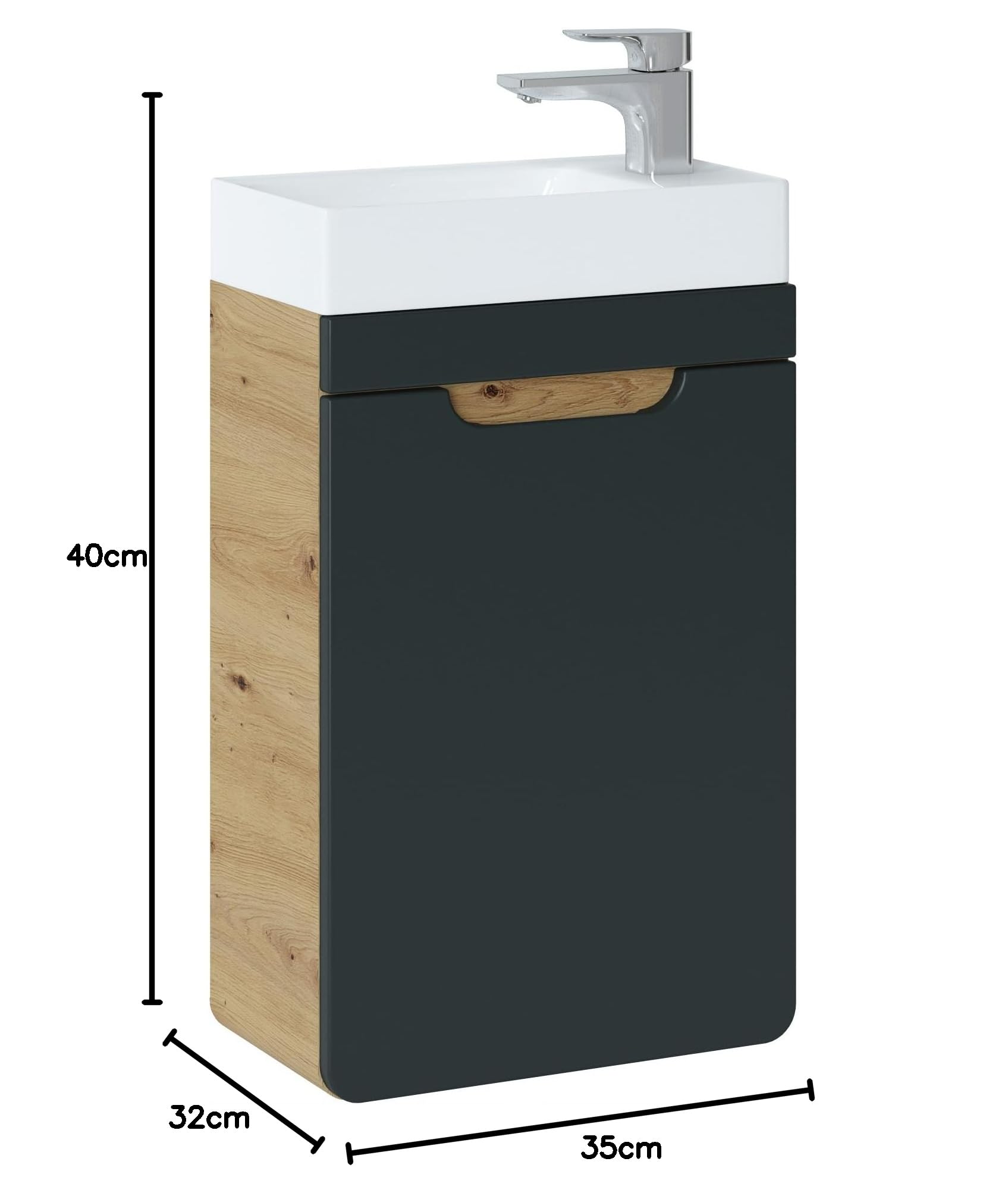 Szafka łazienkowa wisząca pod umywalką 40 cm 2 półki zaokrąglone białe/dąb - meble łazienkowe