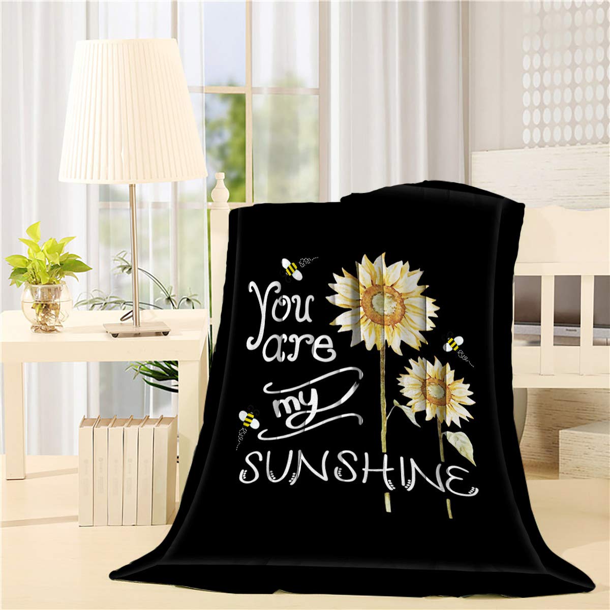 Sunflower Throw Blanket 40x50 inches Black Bed Blankets Fluffy Cozy Plush Fleece Comfy Microfiber Blanket for Couch Sofa Bed, You are My Sunshine Blanket