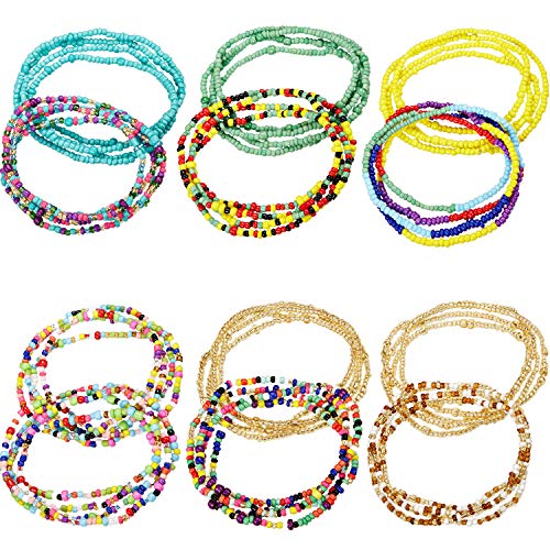 12 Stück Elastische Taille Perlenketten Sommer Körperketten Bunte Bauchperlen Afrikanische Bikini Schmuck Ketten für Damen und Mädchen Cover