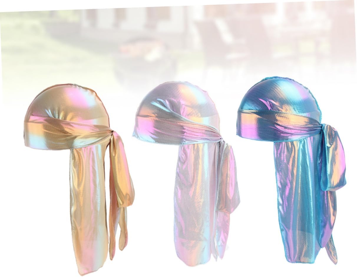 Holibanna 9pcs Women Tail Turban Hair Scarf Soft Simulated Silk Fabric Reflective Colors for Home Outdoor Wear Sky Golden Comfortable Stylish Headwraps